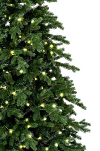 Künstlicher Weihnachtsbaum 3D Fichte Massiv mit LED Beleuchtung. Der Baum hat dichte hellgrüne Nadeln und vorgewickelte LED Beleuchtung.