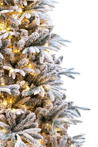 Künstlicher Weihnachtsbaum 3D Sibirische Tanne mit LED Beleuchtung. Der Baum ist dicht mit Schnee bedeckt und mit LED-Beleuchtung ausgestattet.