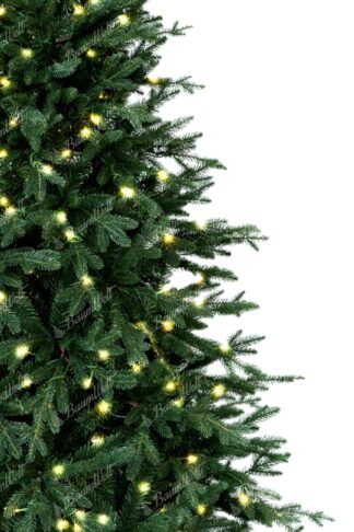 Künstlicher Weihnachtsbaum 3D Bergfichte mit LED Beleuchtung. Der Baum hat dichte grüne Nadeln und vorgewickelte LED Beleuchtung.