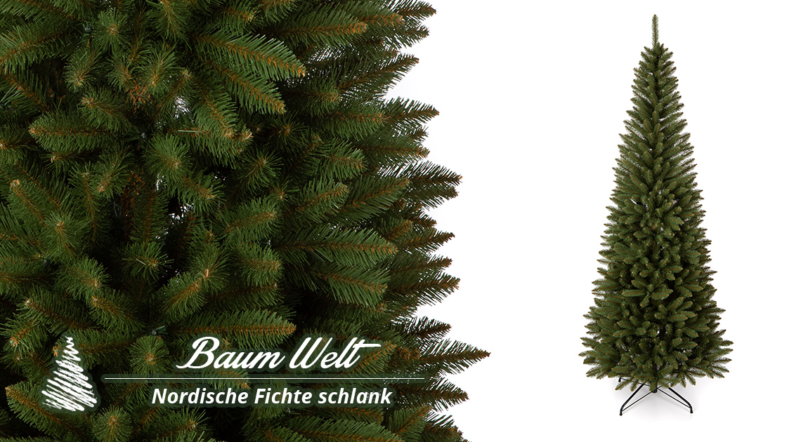 Künstlicher Weihnachtsbaum Nordische Fichte schlank 180cm  Baumwelt