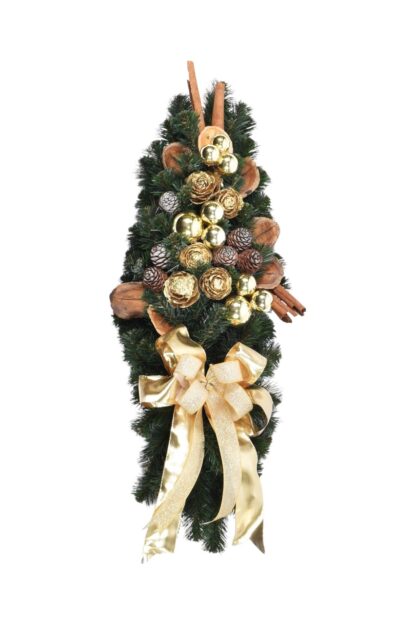 Dekorierte Mitte Weihnachtsgirlande Golden 60cm mit goldenen Verzierungen, Zapfen und Schleife