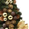 Schneebedeckter kleiner Weihnachtsbaum geschmückt Golden 50cm mit goldenen Verzierungen und Zapfen und Schleife