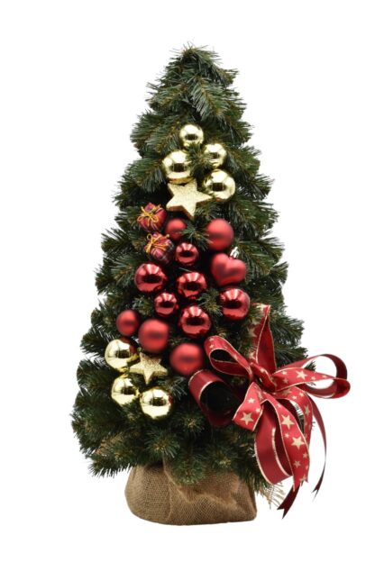 Kleiner Weihnachtsbaum geschmückt Rot und Gold 50cm mit gold-roten Verzierungen und Schleife