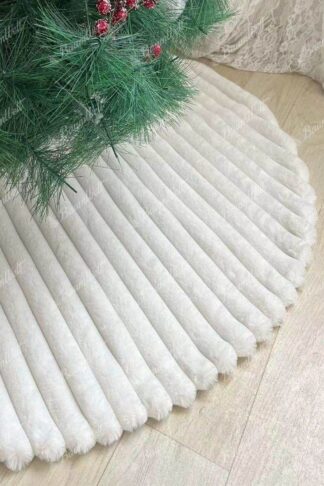 Weißer Weihnachtsbaumrock mit Streifen weißes Fell und gestreiftes Muster
