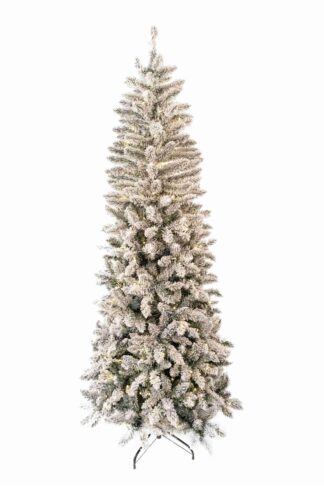 Künstlicher Weihnachtsbaum Weiß-Fichte schlank LED dicht mit Schnee bedeckt ist
