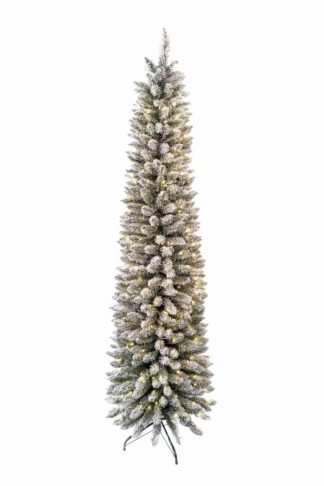 Künstlicher Weihnachtsbaum Weiß-Fichte Schmal LED hat dick verschneite Zweige