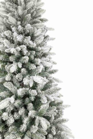 Detail des künstlichen Weihnachtsbaums 3D-Königsfichte schmal, Die Zweige sind dicht mit Kunstschnee bedeck